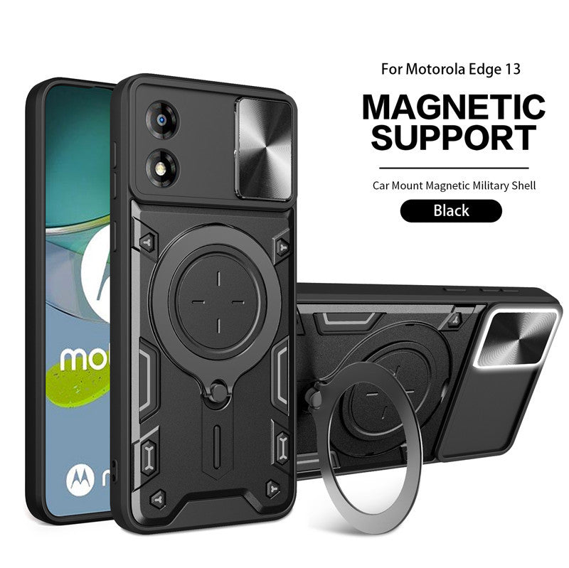 Cargue la imagen en el visor de la galería, [Ring Rotating Stand][Camera Lens Cover] Motorola Moto E13 - Shield Shockproof Rugged Heavy Duty Case
