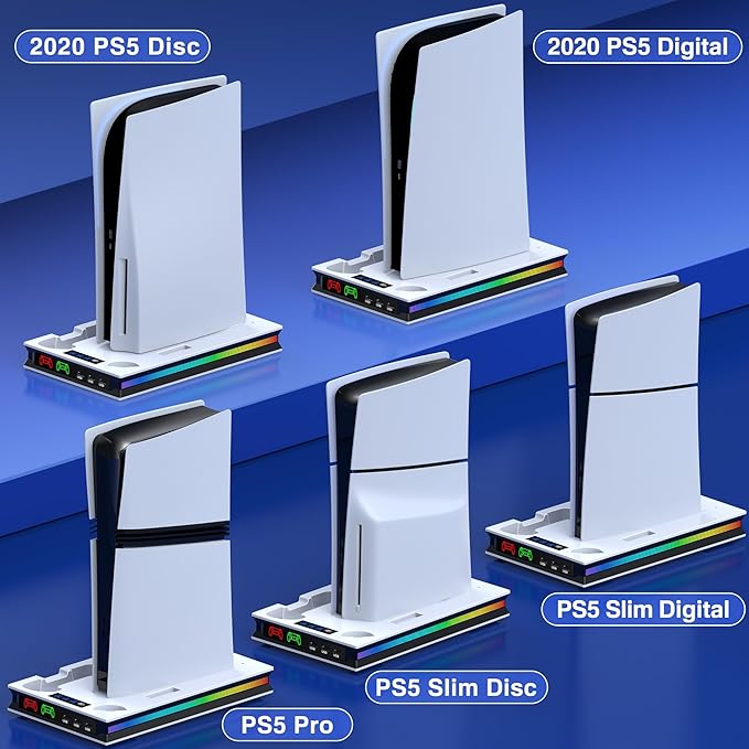 Chargez l&#39;image dans la visionneuse de la galerie, SONY PlayStation PS5 Slim &amp; PS5 Pro - All-in-one Multifunction Charging Stand with Cooling Fan &amp; RBG Light Effect
