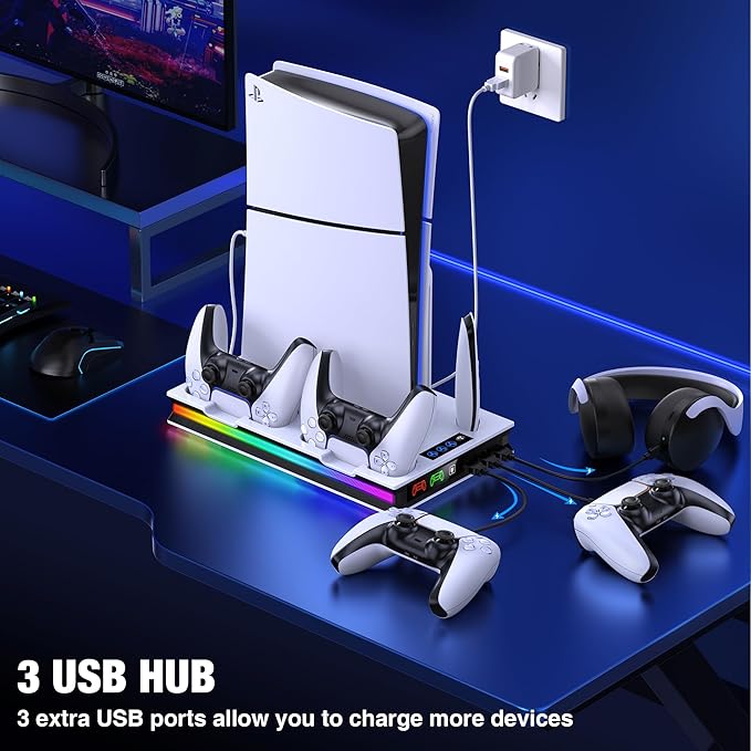 Chargez l&#39;image dans la visionneuse de la galerie, SONY PlayStation PS5 Slim &amp; PS5 Pro - All-in-one Multifunction Charging Stand with Cooling Fan &amp; RBG Light Effect
