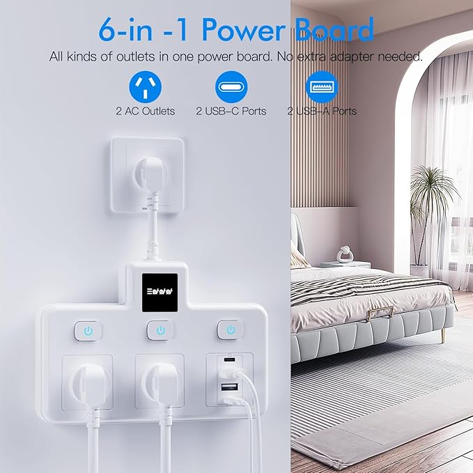 Chargez l&#39;image dans la visionneuse de la galerie, Multi-function Socket Power Strip Extension Board 2 Outlets + 2 USB + 2 USB-C PD 20W
