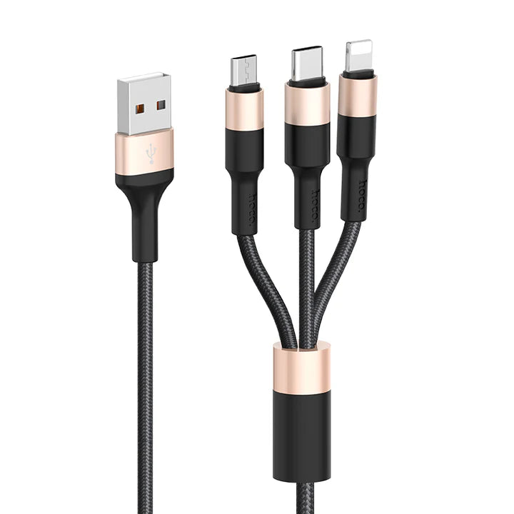 Chargez l&#39;image dans la visionneuse de la galerie, [X26][3 in 1][1M][Heavy Duty] HOCO Universal Traveling Fast Charging Data Sync USB Cable For USB-C / Lightning / Micro Phone &amp; Tablet Device
