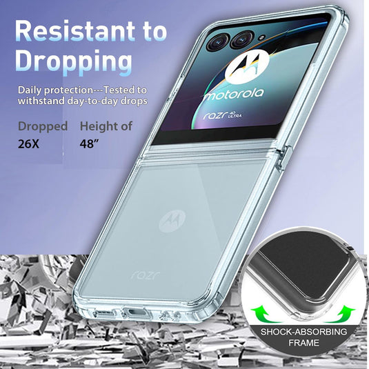 Motorola Moto Razr 40 - AirPillow Cushion Transparent Soft Clear TPU Shockproof Case With 2PC 9HD Tempered Glass Screen Protector