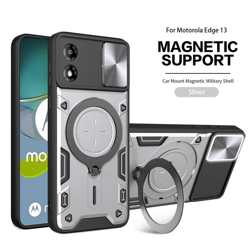 Cargue la imagen en el visor de la galería, [Ring Rotating Stand][Camera Lens Cover] Motorola Moto E13 - Shield Shockproof Rugged Heavy Duty Case
