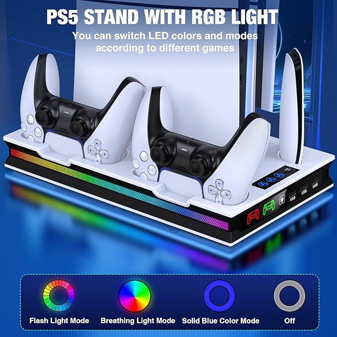 Chargez l&#39;image dans la visionneuse de la galerie, SONY PlayStation PS5 Slim &amp; PS5 Pro - All-in-one Multifunction Charging Stand with Cooling Fan &amp; RBG Light Effect
