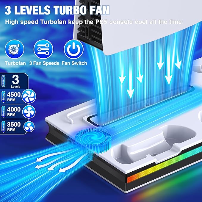 Chargez l&#39;image dans la visionneuse de la galerie, SONY PlayStation PS5 Slim &amp; PS5 Pro - All-in-one Multifunction Charging Stand with Cooling Fan &amp; RBG Light Effect
