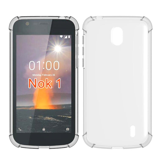 Nokia 1 - AirPillow Cushion Transparent Soft Clear TPU Four Corners Protective Case With 2PC 9HD Tempered Glass Screen Protector