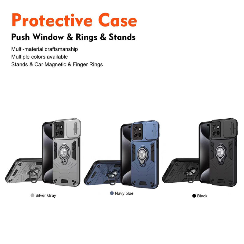 Load image into Gallery viewer, [Built-in Ring Bracket][With Slide Lens Cover] Motorola Moto G35 Mecha-style Anti-slip Protective Hard Heavy Duty Series Case
