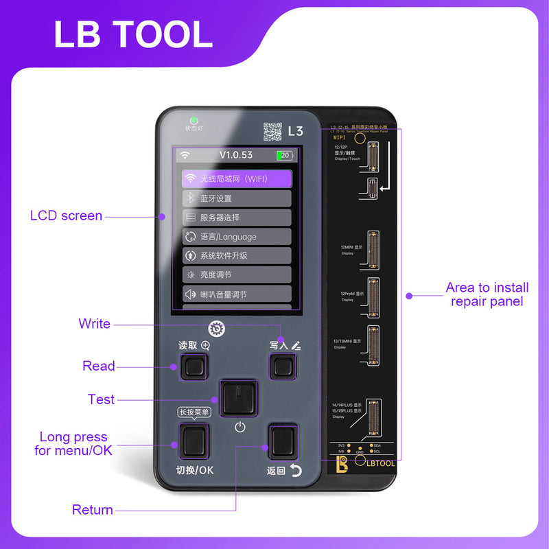 Cargue la imagen en el visor de la galería, LuBan L3 Mini programador de reparación de batería de identificación facial para iPhone 6- 14Pro Max, matriz de puntos, detección de identificación facial, programa de datos de batería de reparación
