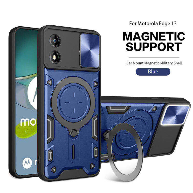 Cargue la imagen en el visor de la galería, [Ring Rotating Stand][Camera Lens Cover] Motorola Moto E13 - Shield Shockproof Rugged Heavy Duty Case
