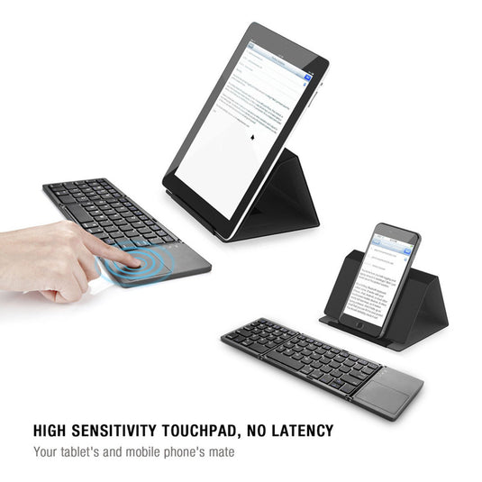 Foldable Bluetooth Keyboard with Touchpad Portable Wireless Keyboard , Rechargeable Full Size Ultra Slim Pocket Folding Keyboard for Android Windows iOS Tablet And Mobile Phone