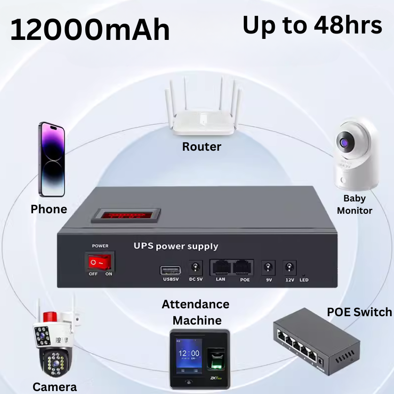 Cargue la imagen en el visor de la galería, [12000mAh] Universal Mini UPS Battery Backup For WIFI Router, Modem, POE Switch, Security Camera CCTV &amp; Alarm &amp; Attendance Machine LED Light - Polar Tech Australia
