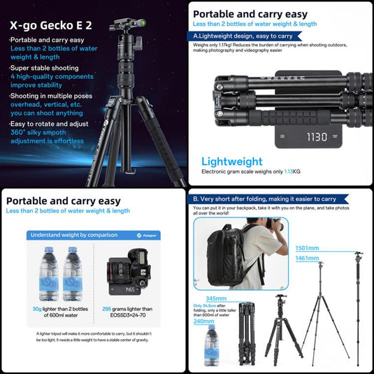 Fotopro X-go Gecko E 2 5-Section Aluminum 2 in 1 Tripod Monopod