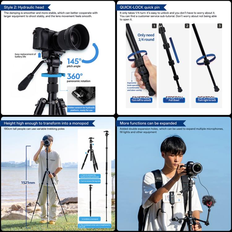 Load image into Gallery viewer, Fotopro X-go Gecko E 2 5-Section Aluminum 2 in 1 Tripod Monopod
