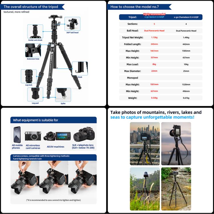 Load image into Gallery viewer, Fotopro X-go Gecko E 2 5-Section Aluminum 2 in 1 Tripod Monopod
