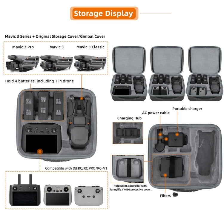 Chargez l&#39;image dans la visionneuse de la galerie, DJI Mavic 3 Pro / 3 Classic / 3 Sunnylife Storage Bag Handbag Kit
