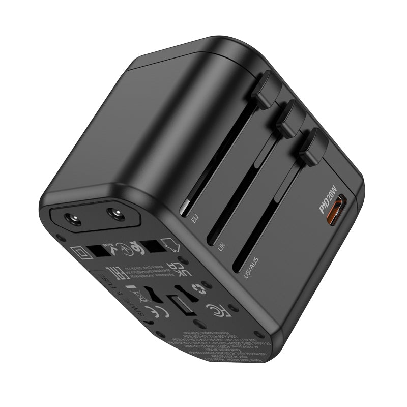 Cargue la imagen en el visor de la galería, [AC15] HOCO Universal 3 Ports PD 20W + 2 x QC 3.0 Fast USB Charging Converter Wall Charger International Travelling Adapter - Polar Tech Australia
