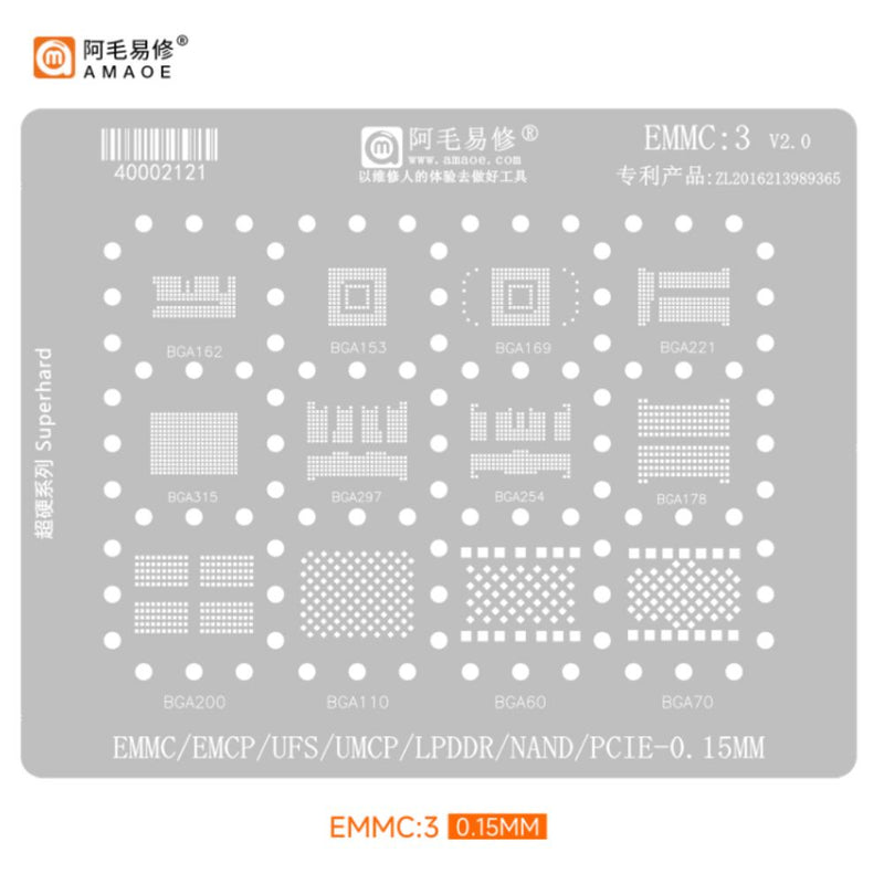 Chargez l&#39;image dans la visionneuse de la galerie, [Amaoe] [Stencil] BGA Reballing Solder Paste Stencil For EMMC/UFS Soldering Mesh - Polar Tech Australia
