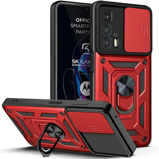 [Built-in 360-degree rotatable ring bracket][Camera Cover] Motorola Moto Edge 50 Neo - Shield Shockproof Rugged Heavy Duty Case With 2PC 9HD Tempered Glass Screen Protector