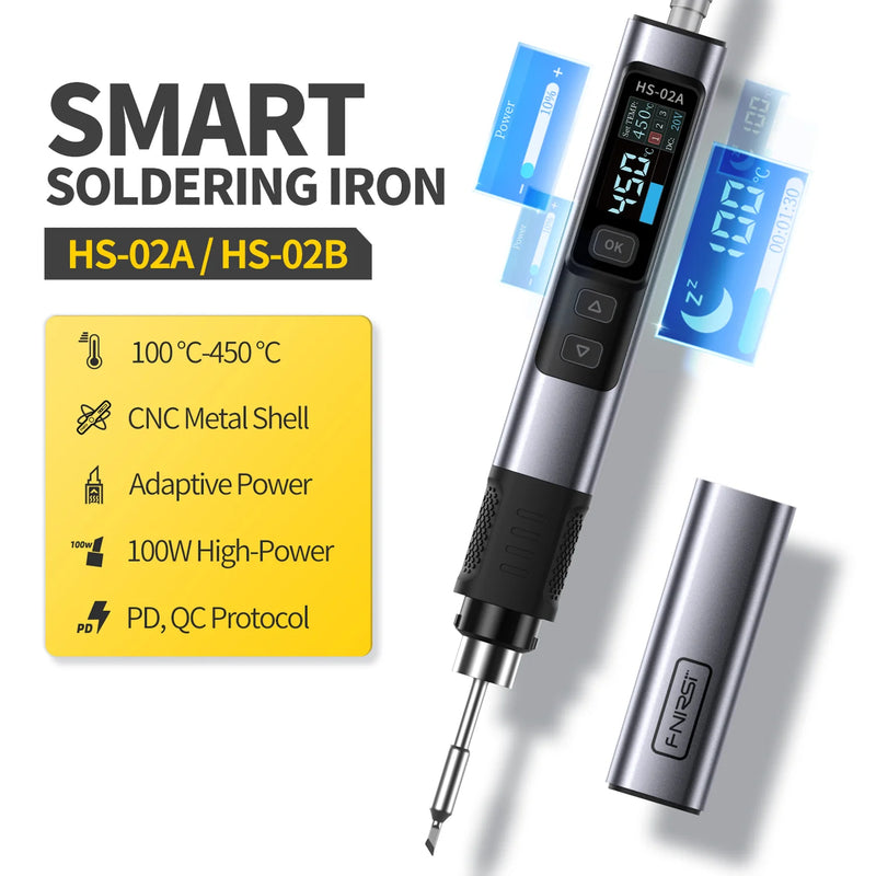 Cargue la imagen en el visor de la galería, [HS-02] FNIRSI Intelligent Soldering Iron 100W Portable Temperature-Controlled Soldering Station
