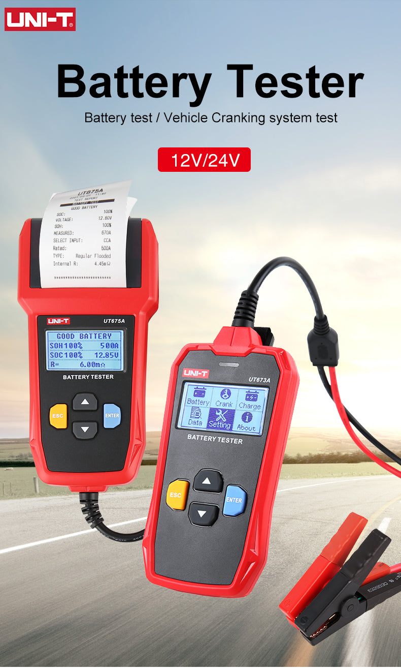 Chargez l&#39;image dans la visionneuse de la galerie, [UT673A] UNI-T Car Battery Tester  UT675A 12V 24V DC Load Tester Capacity Meter Battery Checker Charging Circuit Cranking Test
