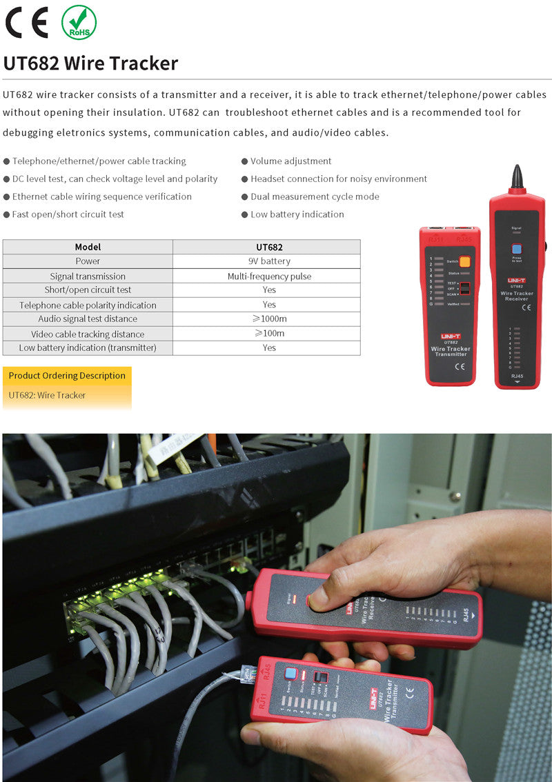 Load image into Gallery viewer, [UT682] UNI-T Network Wire Tester Tracker RJ11 RJ45 Wire Line Finder Lan tester Handheld Cable Testing Tool for Network Maintenanc
