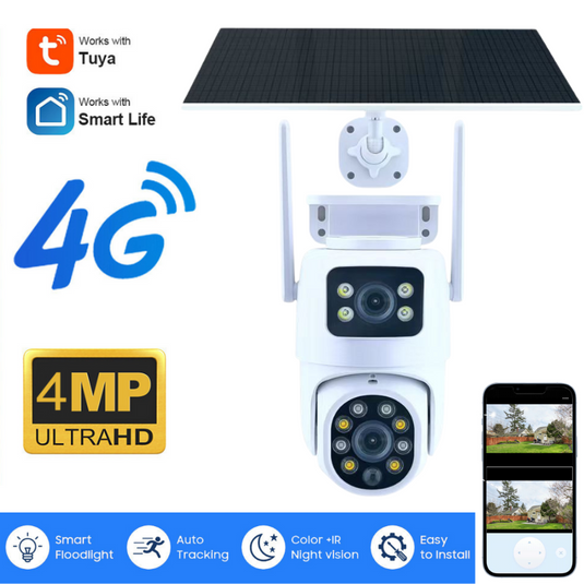 [Dual Lens][TUYA Smart Home] Dual Camera 2MP Solar Panel Battery Powered 4G Wireless Wire-Free IP66 Outdoor PTZ Camera - Polar Tech Australia