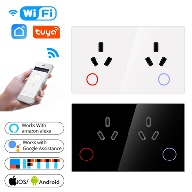 [TUYA Smart Home] TUYA WiFi Smart 15A 2 Outlets Wall Power Socket Outlet Glass Panel - Polar Tech Australia