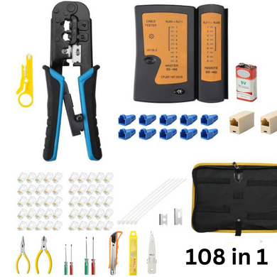 [108 in 1] Portable Self-adjusting 6P/8P Crimping Pliers Wire Cable End Sleeve Ferrule Cutter Crimper Network Ethernet Internet Cable Clamp Tool Tester Set - Polar Tech Australia