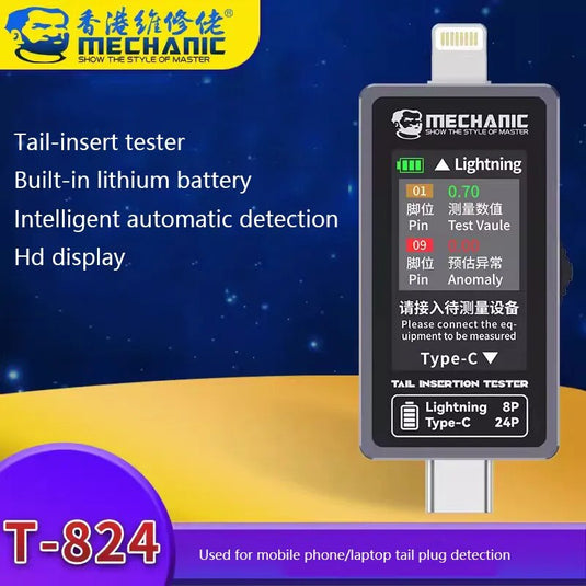 [T-824] Mechanic Auto detections Diagnosis For Apple Lightning & Andriod Type-C Port Device - Polar Tech Australia