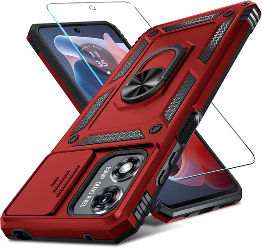 [Magnetic Ring Kickstand][Slide Camera Cover] Motorola Moto G Play 2024 - Shield Shockproof Rugged Heavy Duty Case