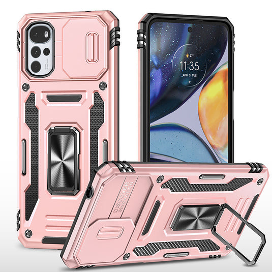 [Magnetic Rotable Kickstand][Slide Camera Cover] Motorola Moto G22 - Shield Shockproof Rugged Heavy Duty Case