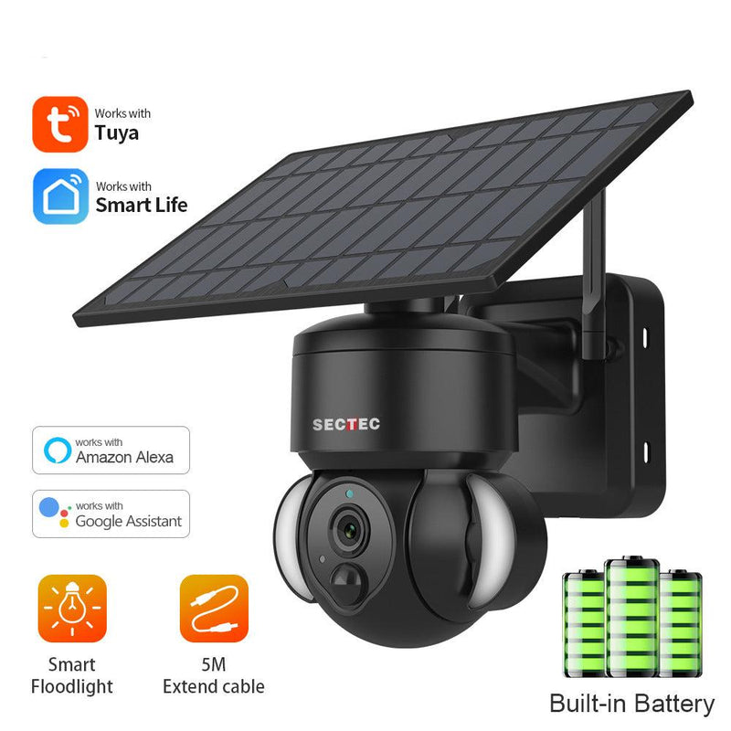 Cargue la imagen en el visor de la galería, [ST-518-3M-TY]][TUYA Smart Home][1080P FHD][WIFI Version] 3MP Solar Panel Battery Powered Wireless Wire-Free IP66 Outdoor PTZ Camera With Flood Light - Polar Tech Australia
