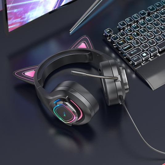 [W107] HOCO Wired RGB Light Cat Ear Style Gaming Earphone Earpod Headphone - Polar Tech Australia