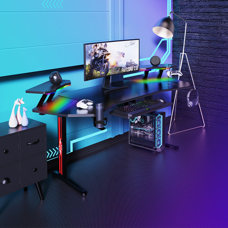 Chargez l&#39;image dans la visionneuse de la galerie, Ultra Wide Large Gaming Desk with RBG LED Lights Carbon Fiber Surface with Cup Holder &amp; Headphone Hook - Polar Tech Australia
