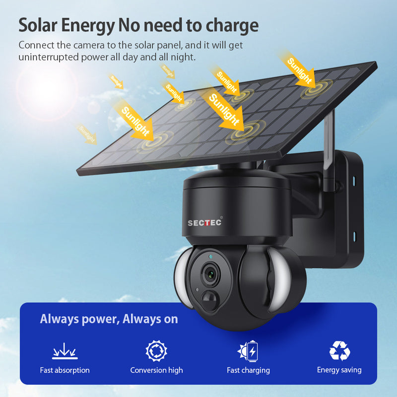 Cargue la imagen en el visor de la galería, [ST-518-3M-TY]][TUYA Smart Home][1080P FHD][WIFI Version] 3MP Solar Panel Battery Powered Wireless Wire-Free IP66 Outdoor PTZ Camera With Flood Light - Polar Tech Australia
