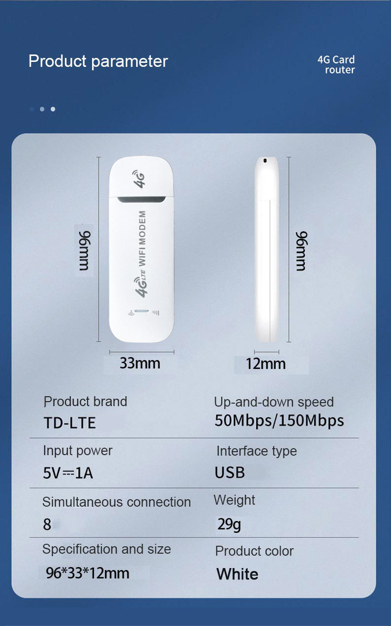 Chargez l&#39;image dans la visionneuse de la galerie, [U96-3] 4G Wireless Internet Dongle LTE SIM Card Mini Portable 4G Modem 150Mbps with WiFi USB Dongle
