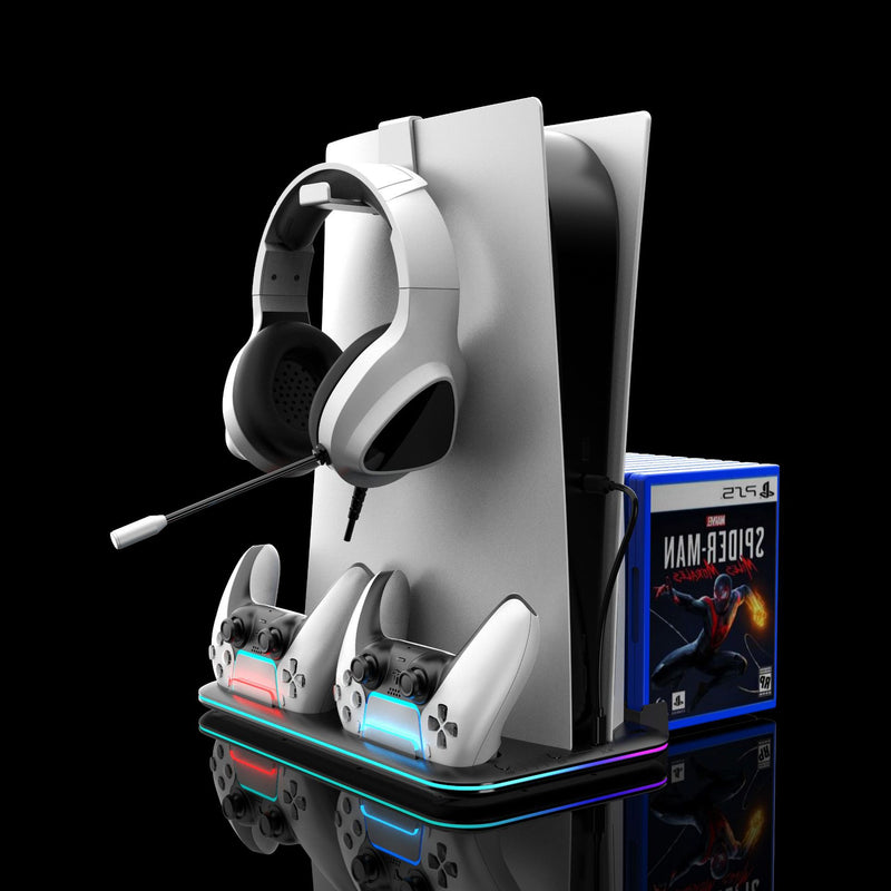 Chargez l&#39;image dans la visionneuse de la galerie, SONY PlayStation PS5 Slim &amp; PS5 Pro - All-in-one Multifunction Charging Stand with Cooling Fan &amp; RBG Light Effect &amp; Disc Storage
