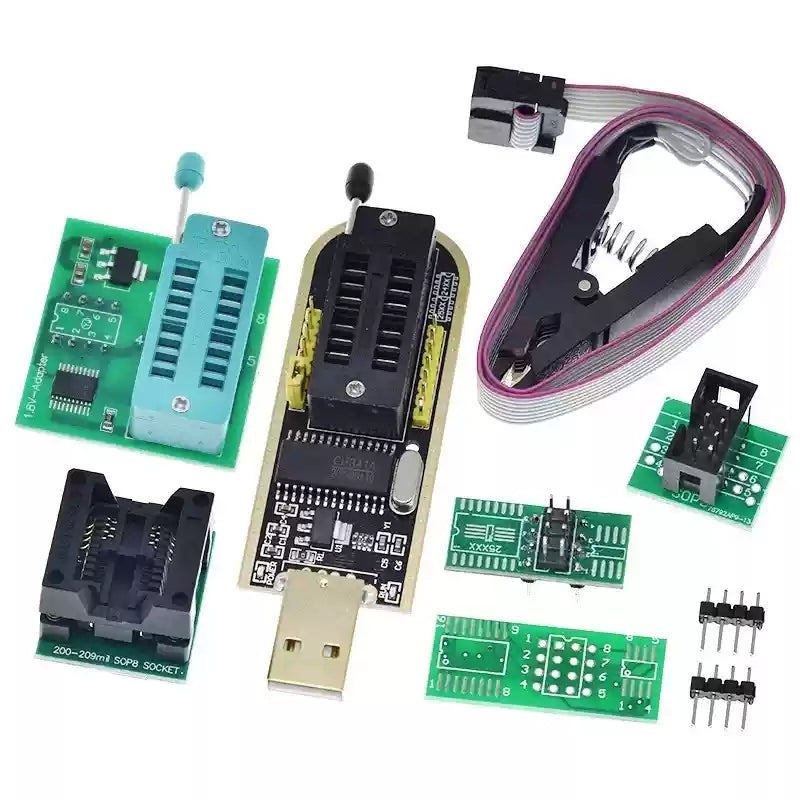 Cargue la imagen en el visor de la galería, [CH341A]  [8 in 1] BIOS Programmer Set (1.8V / 3.3V / 5V) SPI Flash USB Programming Module + SOIC8/SOP8 Test Clip
