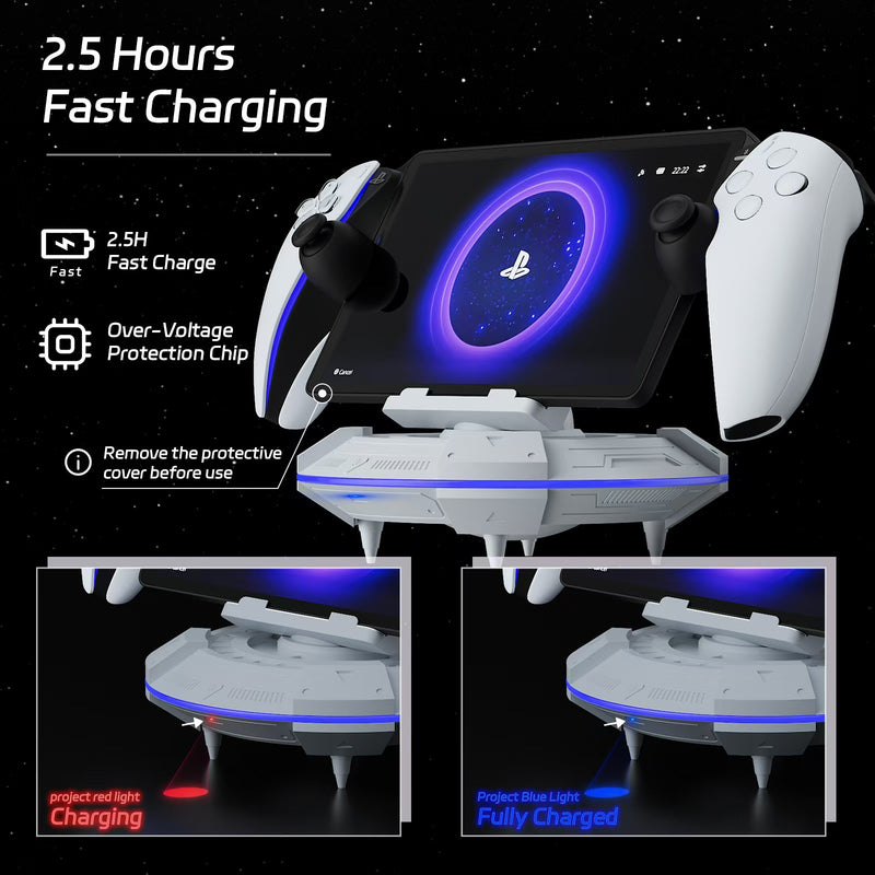 Cargue la imagen en el visor de la galería, PS5 Portal Streaming Handheld Charging Dock - Spaceship Design with Vibrant RGB Lights
