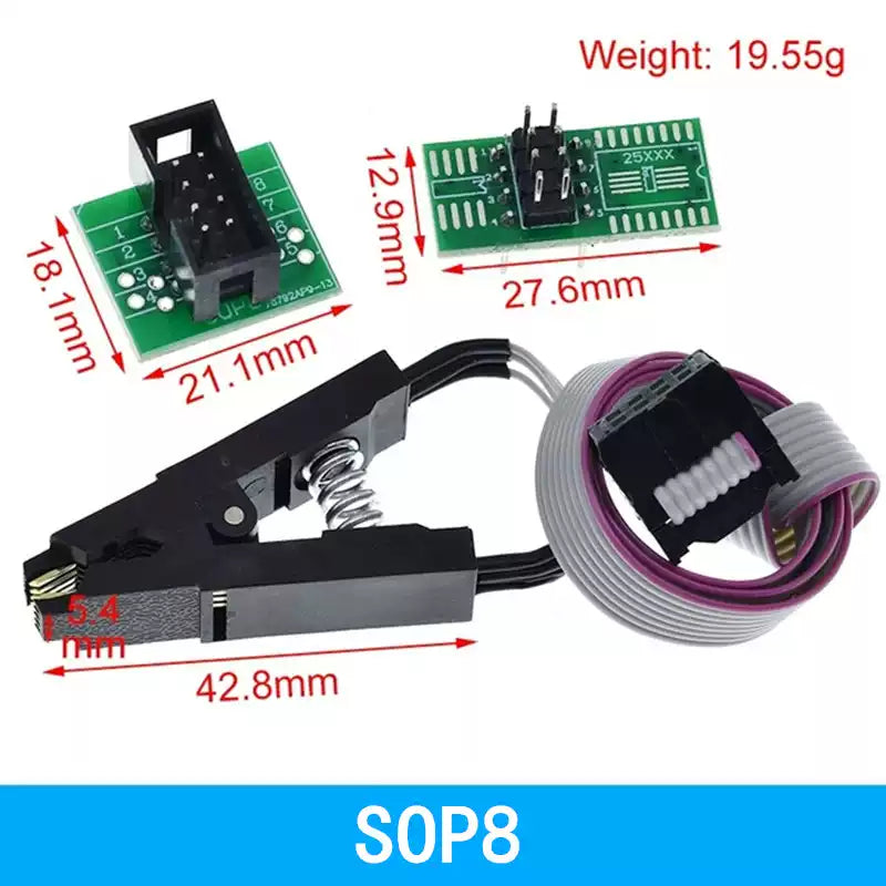 Cargue la imagen en el visor de la galería, [CH341A]  [8 in 1] BIOS Programmer Set (1.8V / 3.3V / 5V) SPI Flash USB Programming Module + SOIC8/SOP8 Test Clip
