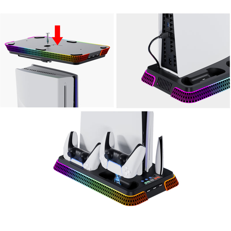 Chargez l&#39;image dans la visionneuse de la galerie, SONY PlayStation PS5 Slim &amp; PS5 Pro - All-in-one Multifunction Charging Stand with Cooling Fan &amp; RBG Light Effect
