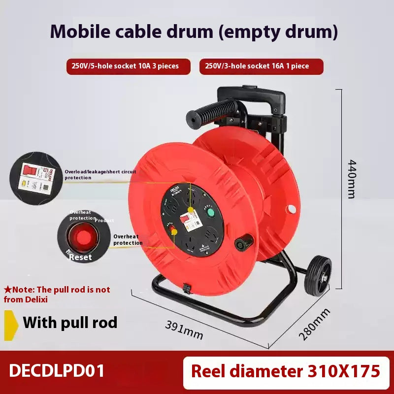 Load image into Gallery viewer, [DECDLPD01] [Excludes Cable] DELIXI Mobile Cable Reel Drum Movable Cable Tray with Multiple Outlets and Overcurrent Protection
