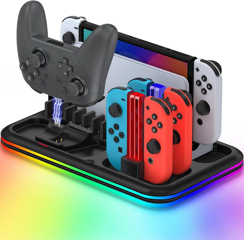 Chargez l&#39;image dans la visionneuse de la galerie, Nintendo Switch All-in-one Multifunction Charging Stand with Cooling Fan &amp; RBG Light Effect &amp; Disc Storage - Polar Tech Australia
