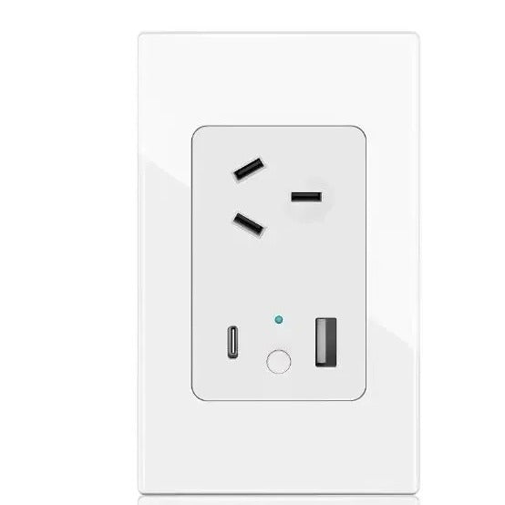 Load image into Gallery viewer, [TUYA Smart Home] TUYA WiFi Smart 10A Wall Power Socket Outlet Glass Panel 1 Plug With 1 x USB &amp; 1 x PD 30W Port - Polar Tech Australia
