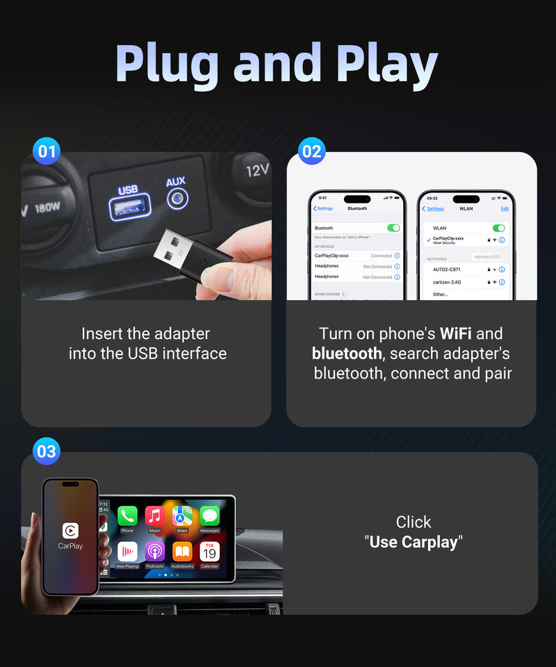 Cargue la imagen en el visor de la galería, Plug and Play Wireless CarPlay Adapter With Built-in Screen for iPhone 11/12/13/14/15/16
