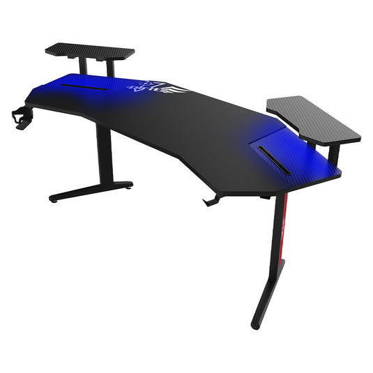 Ultra Wide Large Gaming Desk with RBG LED Lights Carbon Fiber Surface with Cup Holder & Headphone Hook - Polar Tech Australia