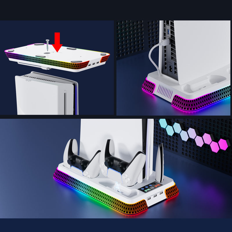 Chargez l&#39;image dans la visionneuse de la galerie, SONY PlayStation PS5 Slim &amp; PS5 Pro - All-in-one Multifunction Charging Stand with Cooling Fan &amp; RBG Light Effect
