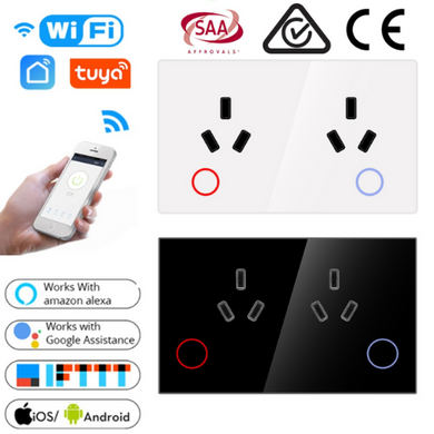 [TUYA Smart Home][SAA Approved] TUYA WiFi Smart 15A 2 Outlets Wall Power Socket Outlet Glass Panel AU Version