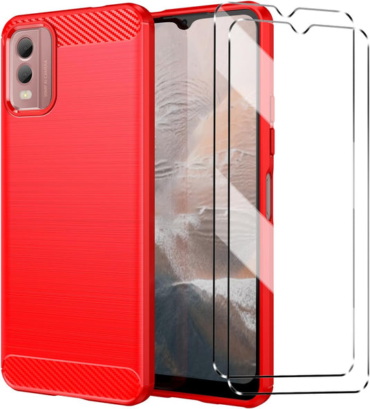 Nokia C32 - Shield Shockproof Rugged Heavy Duty Case With 2PC 9HD Tempered Glass Screen Protector