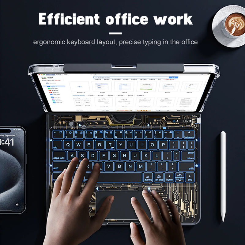 Load image into Gallery viewer, Apple iPad Pro 3/4/5/6 12.9&quot; &amp; Air 6 13” -180 Degree Rotation Magic Cyberpunk Style Transparent Keyboard Case - Polar Tech Australia
